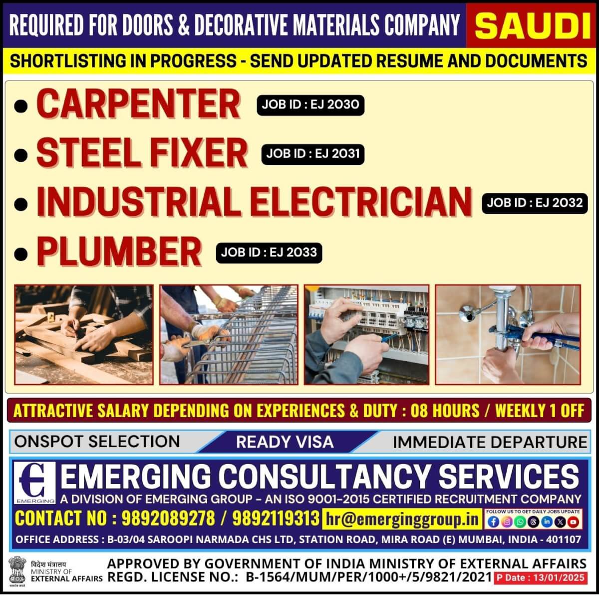 Urgently Required for Doors & Decorative Materials Company in Saudi Arabia - Shortlisting in Progress