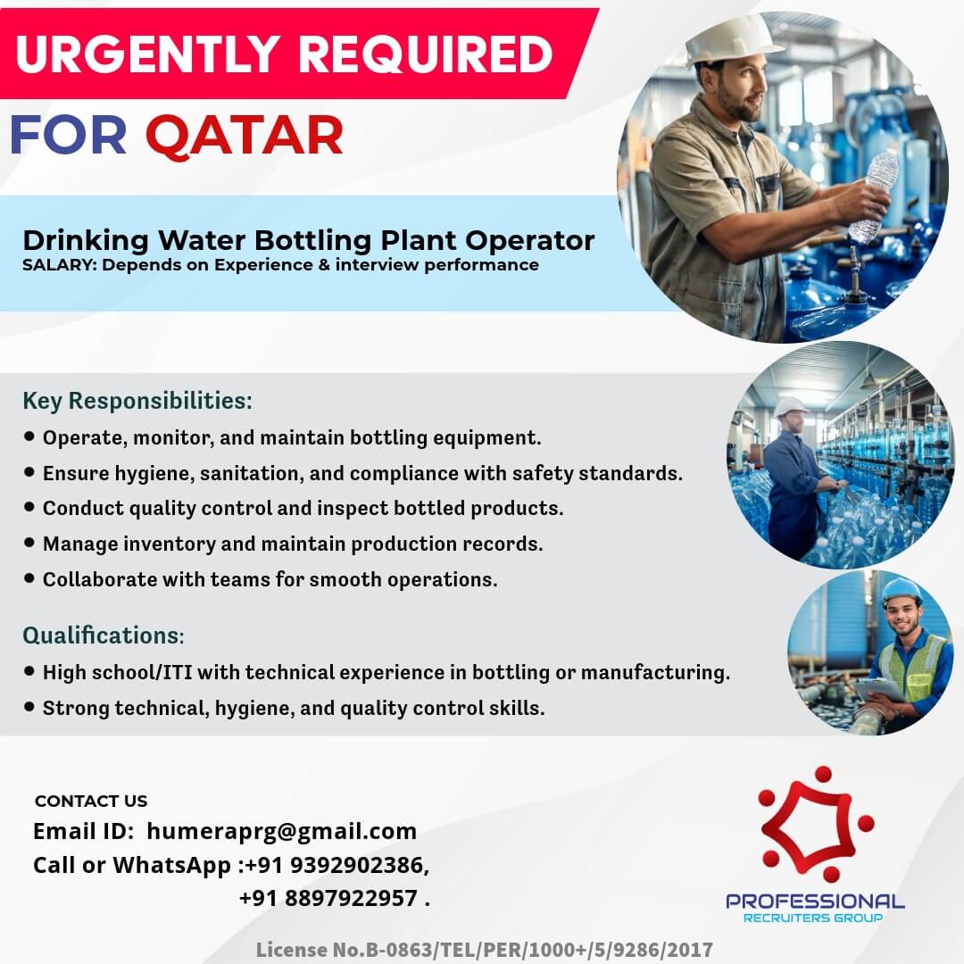 Urgently Hiring Bottling Machine Operator for Qatar