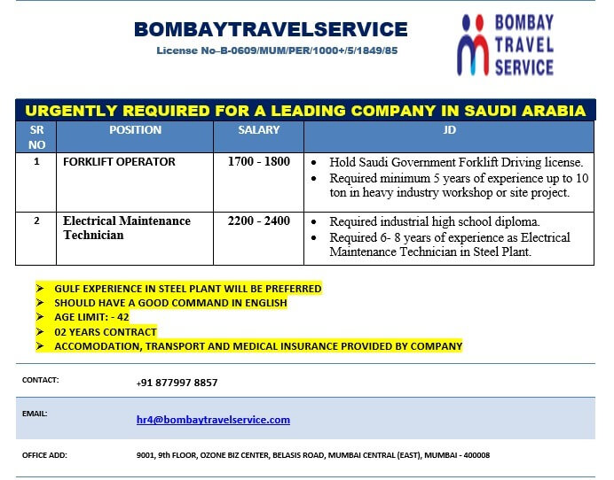 URGENTLY REQUIRED FOR A LEADING FACILITY MANAGEMENT COMPANY IN SAUDI ARABIA