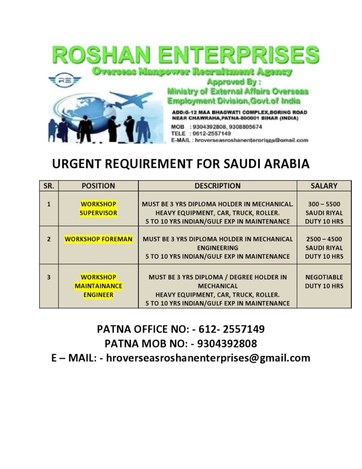 urgent requirement for saudi arabia