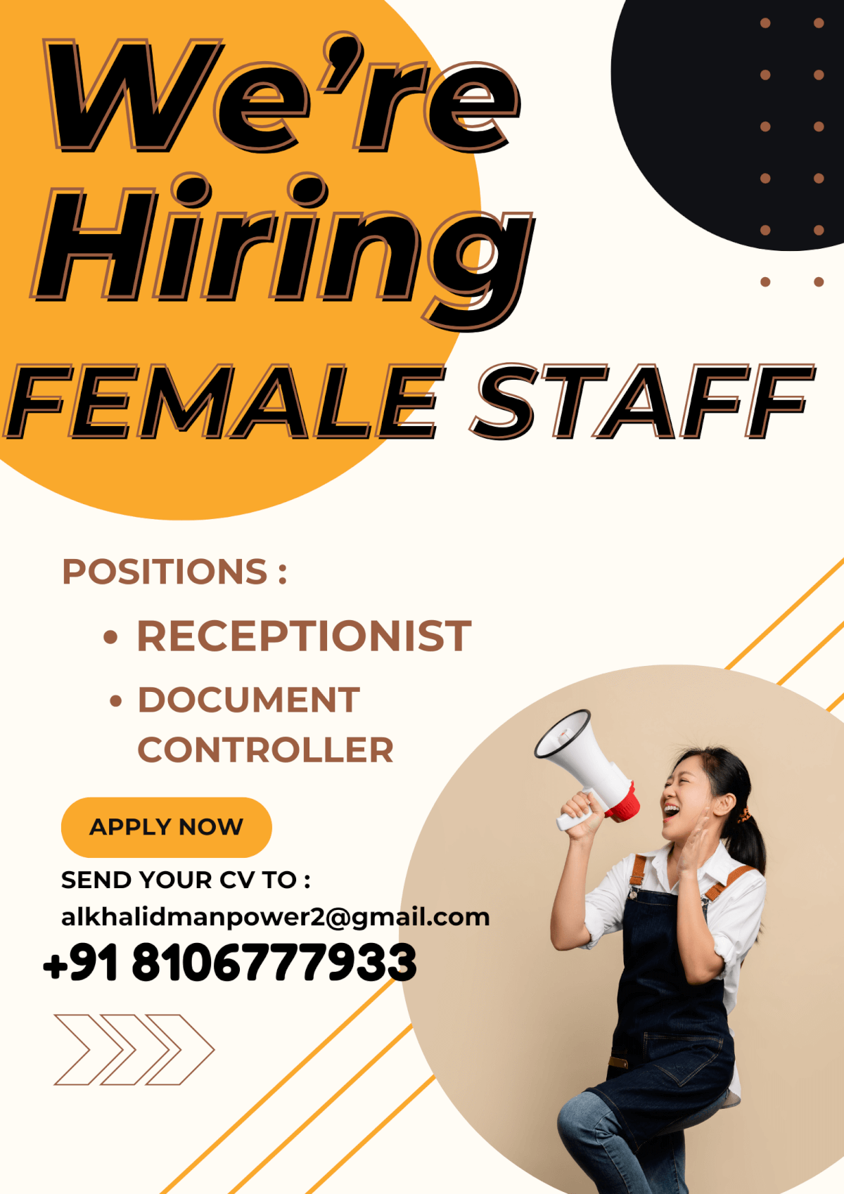 WE NEED FEMALE & MALE STAFF IN MY OFFICE