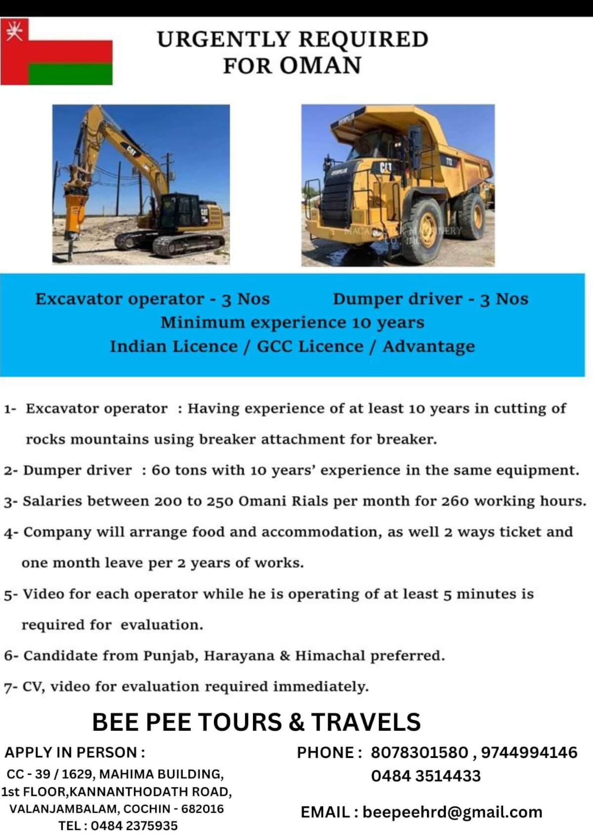 EXCAVATOR OPERATOR, DUMPER DRIVER