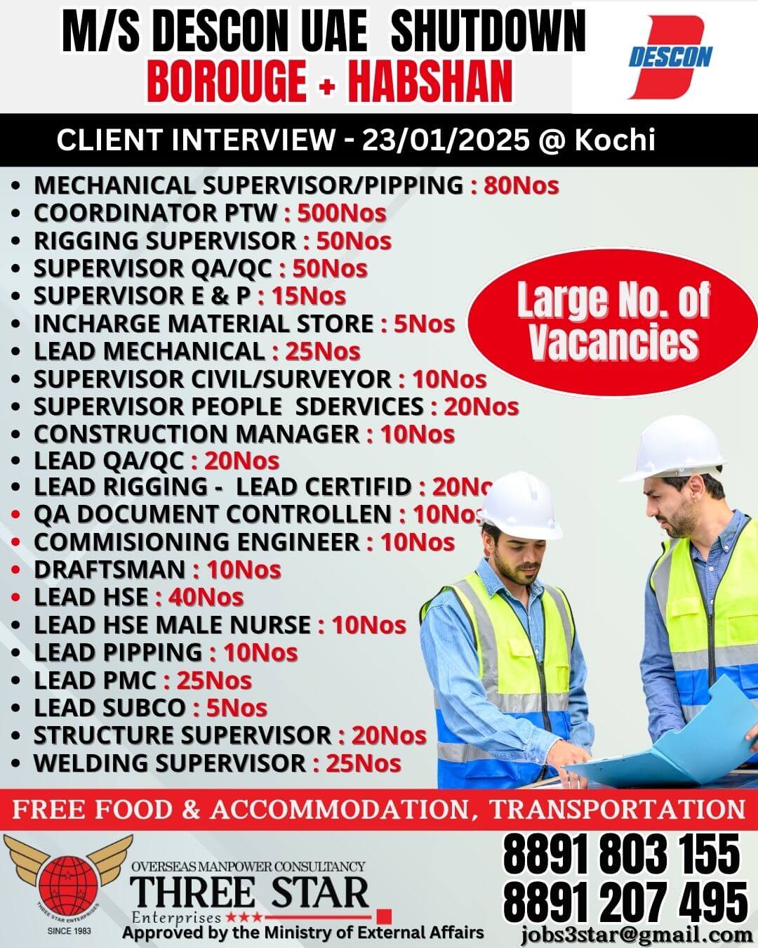 Urgent Hiring- M/S DESCON UAE   (BOROUGE + HABSHAN) SHUTDOWN WORKS