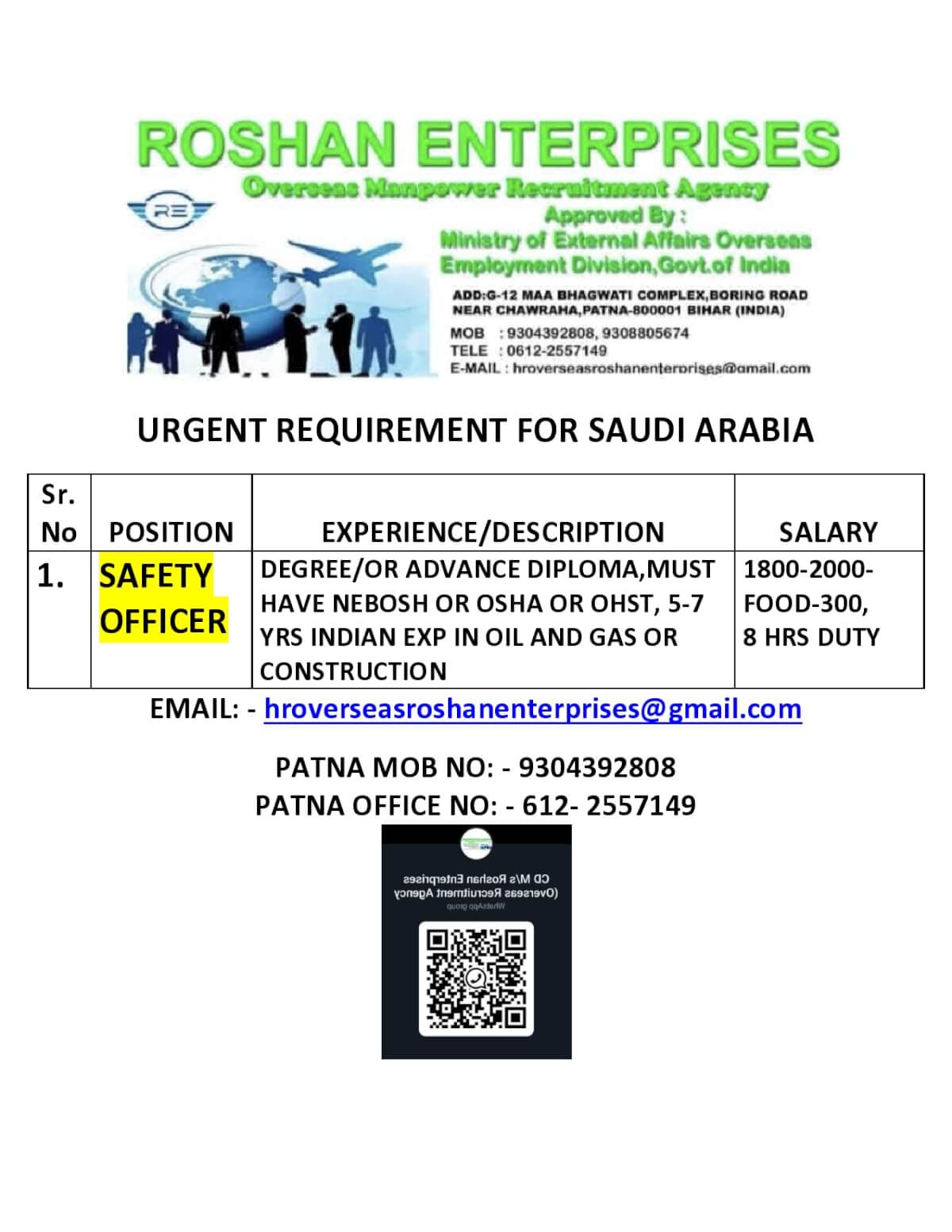 URGENT REQUIREMENT FOR SAUDI ARABIA