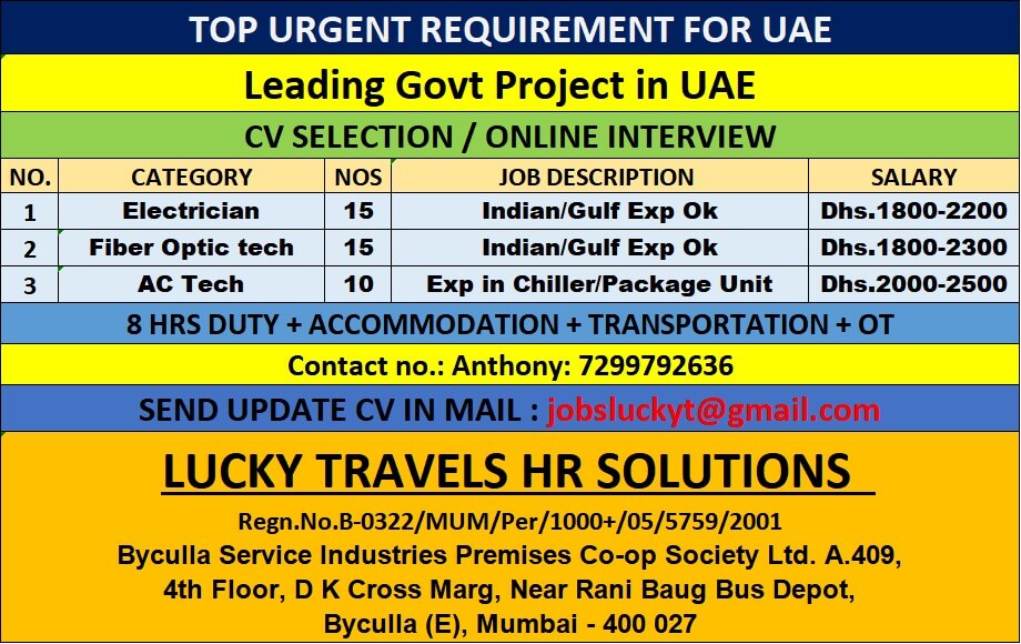 Urgently Hiring for UAE for Leading Telecom Project / CV Selection and Online Interview / contact or whatsapp on 7299792636