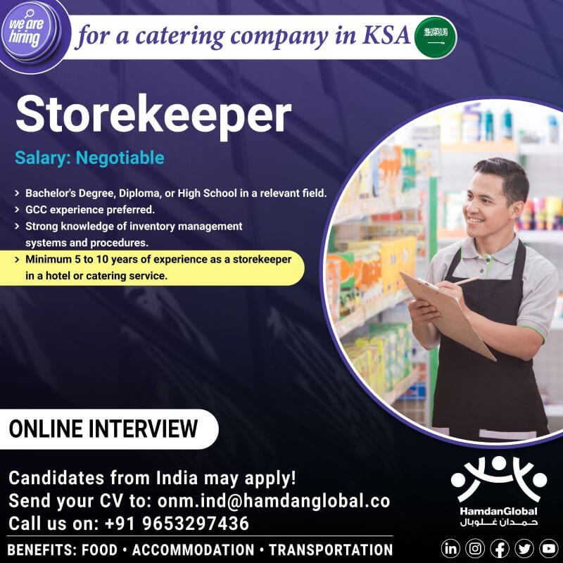 We are hiring for Catering Company In KSA