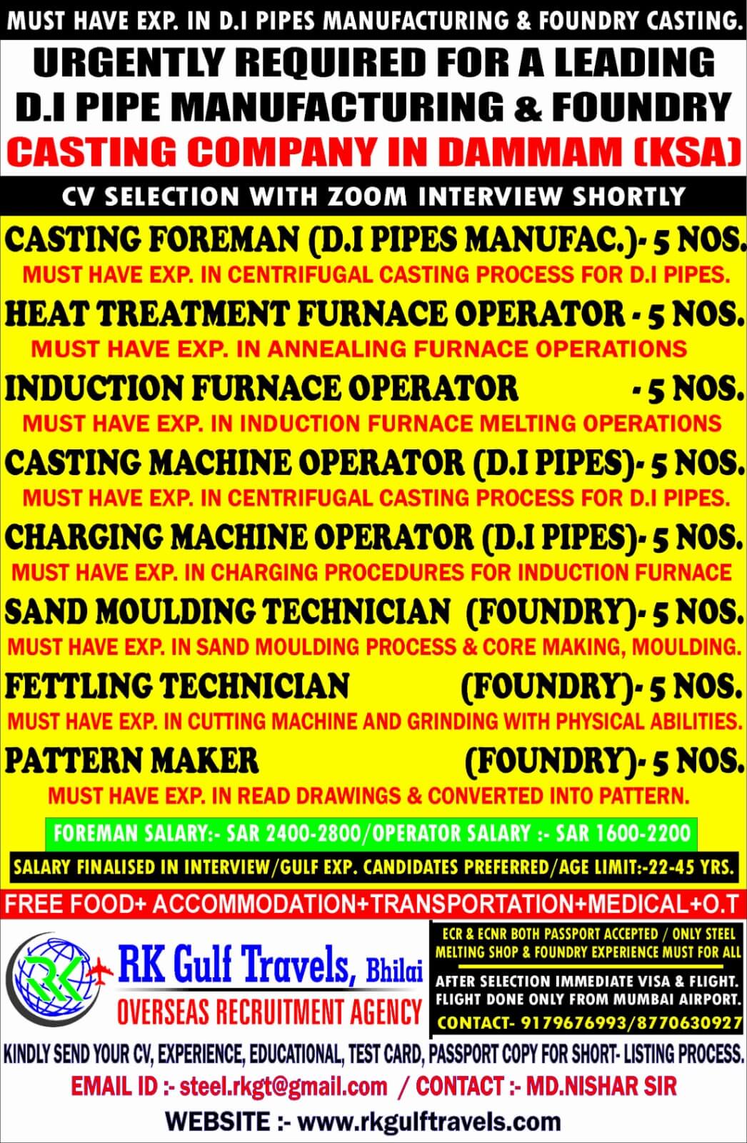 URGENTLY REQUIRED FOR AMIANTIT COMPANY – SAUDI ARABIA.