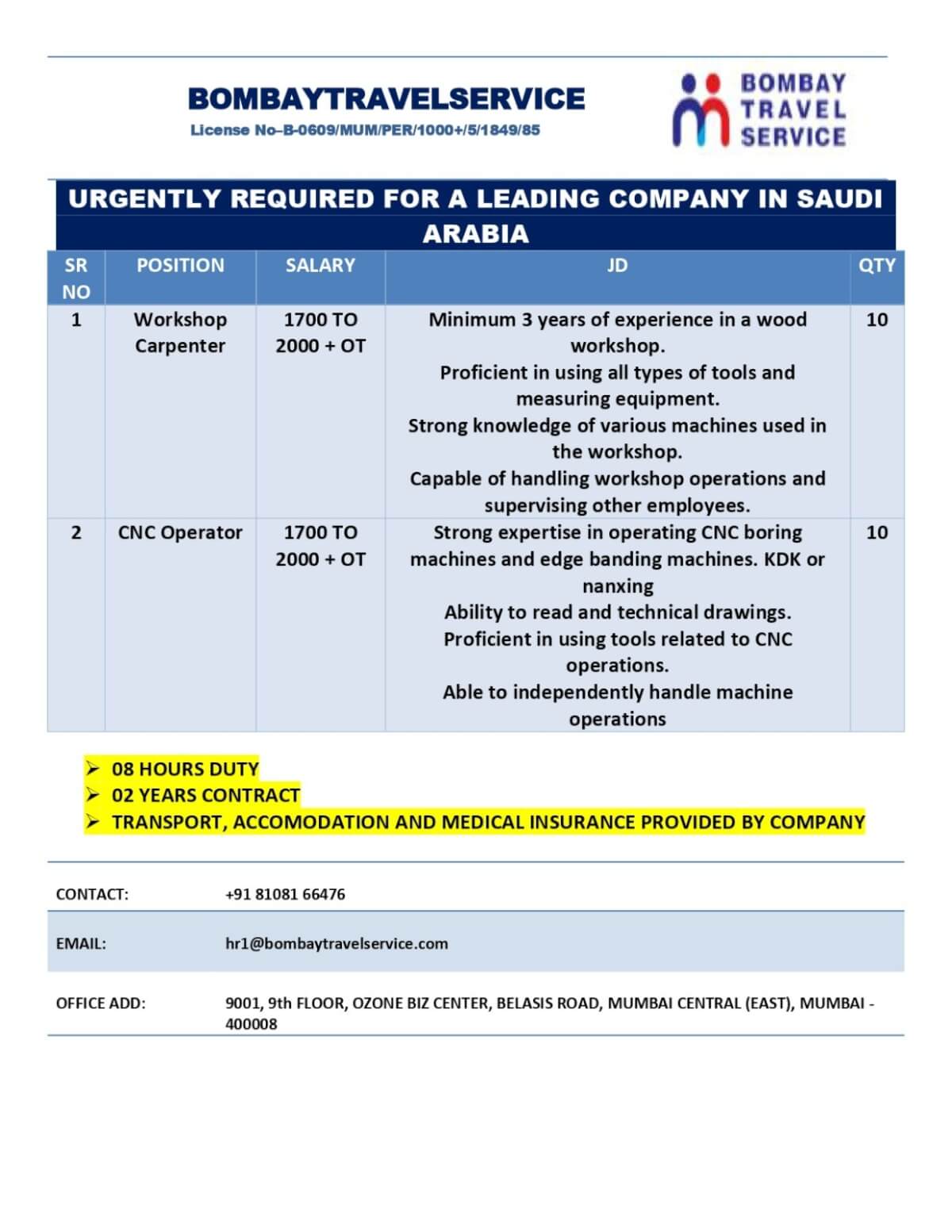 URGENTLY REQUIRED FOR A LEADING FACILITY MANAGEMENT COMPANY IN SAUDI ARABIA