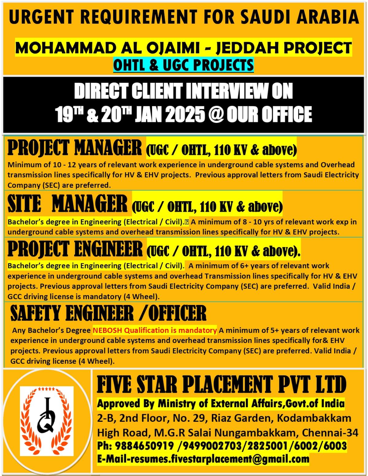 DIRECT CLIENT INTERVIEW AT OUR OFFICE CHENNAI 19/01/2025 & 20/01/2025 SUNDAY & MONDAY