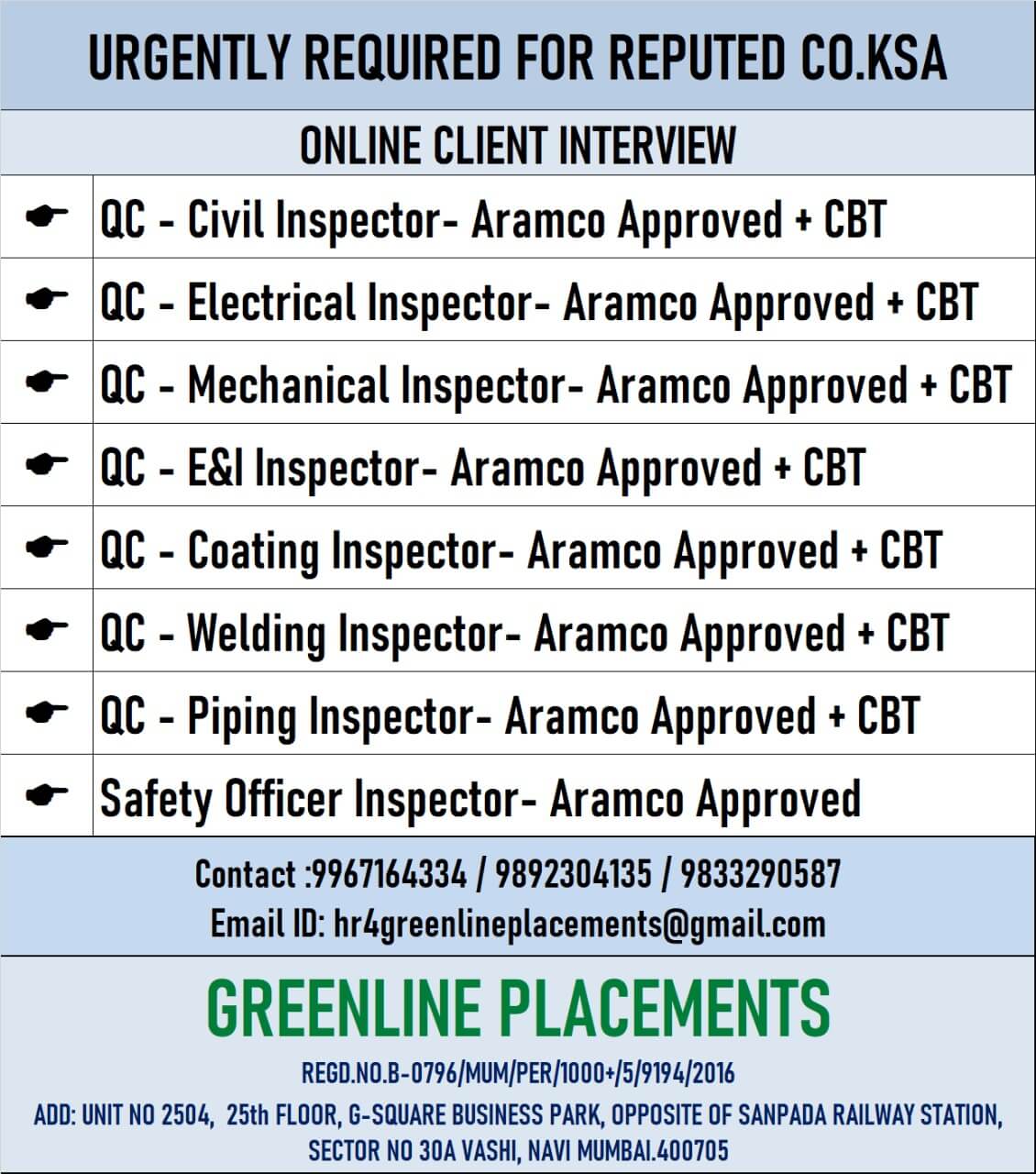 URGENTLY REQUIRED FOR REPUTED COMPANY KSA