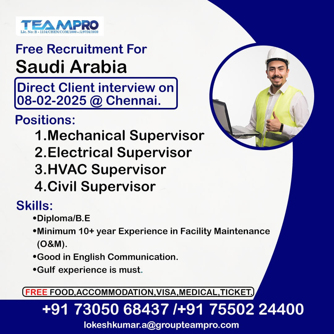 Mechanical/ Electrical/ HVAC Supervisor in Saudi Arabia