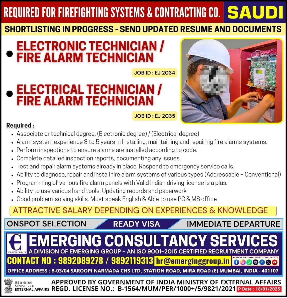 Urgently Required for Fire Fighting Systems & Contracting Company in Saudi Arabia - Shortlisting in Progress