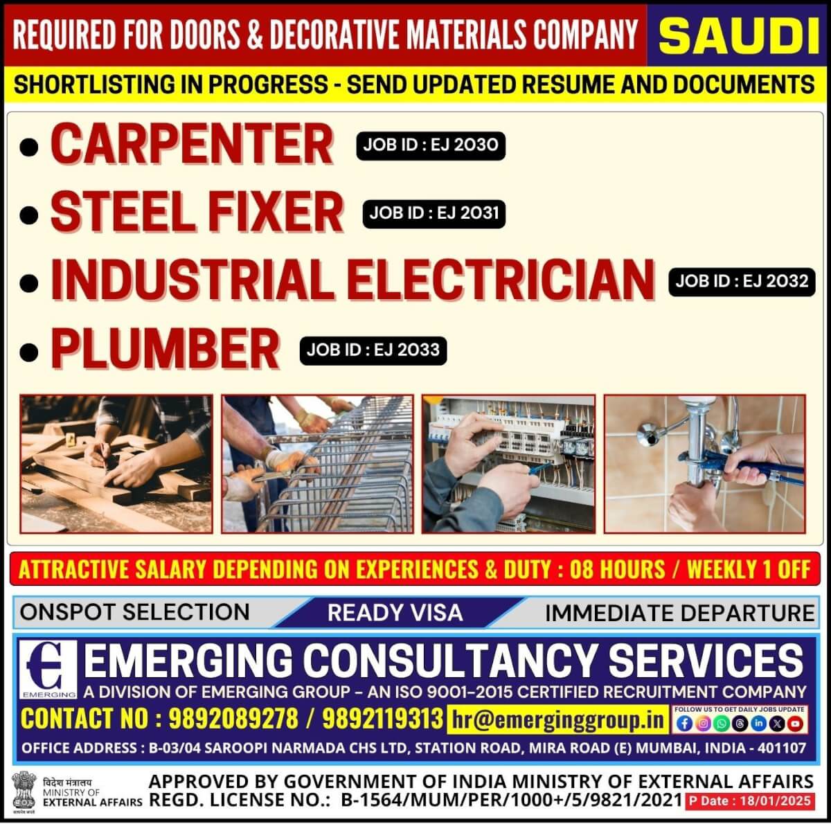 Urgently Required for Doors & Decorative Materials Company in Saudi Arabia - Shortlisting in Progress