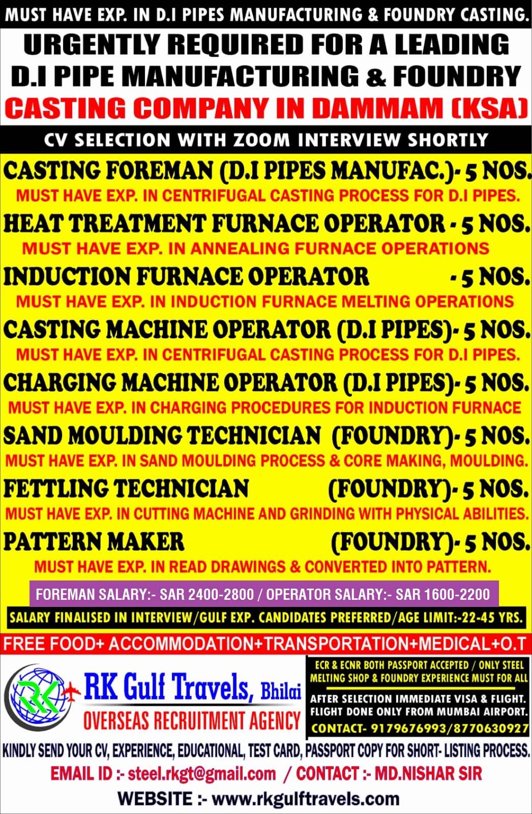 URGENTLY REQUIRED FOR AMIANTIT COMPANY – SAUDI ARABIA.