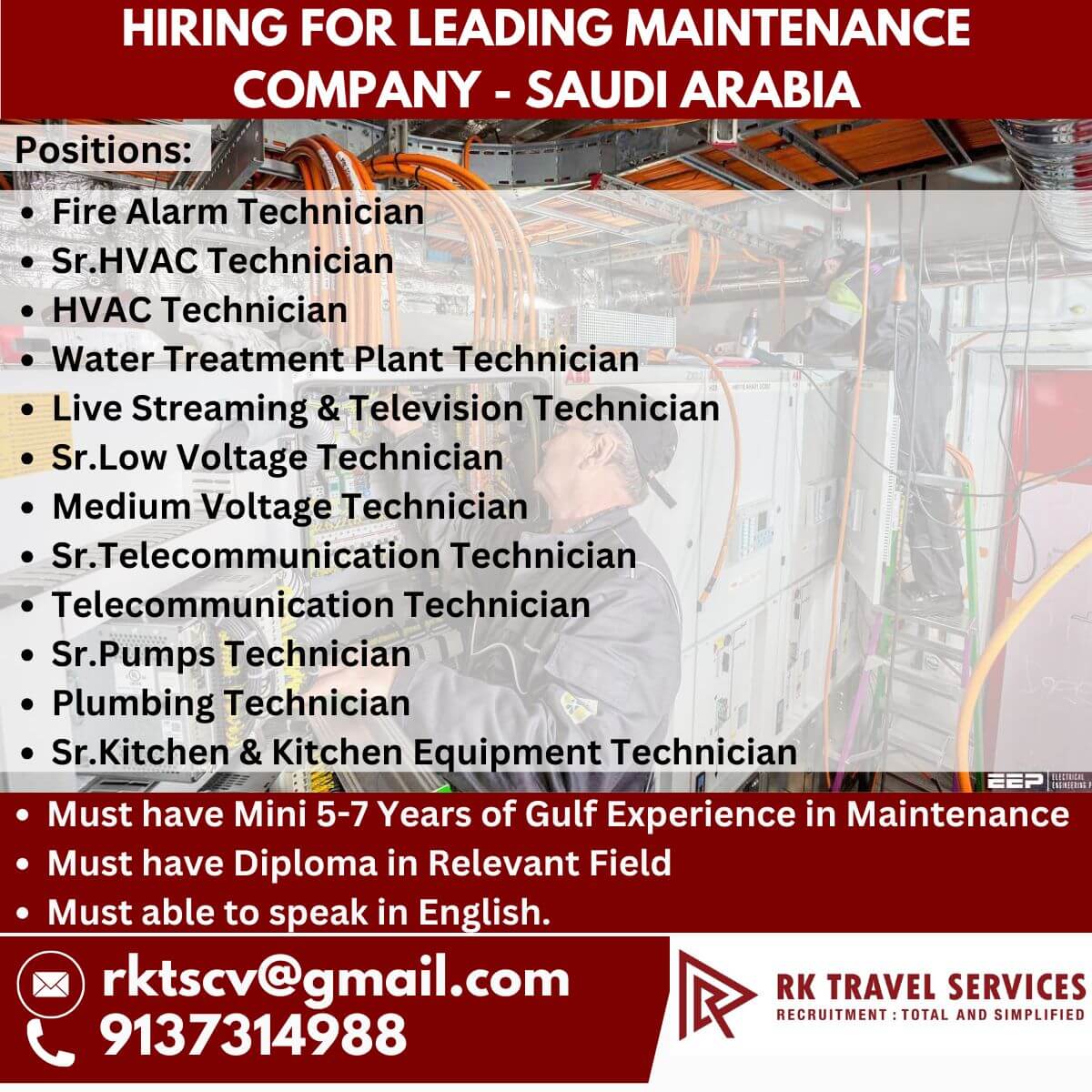 HIRING FOR LEADING MAINTENANCE COMPANY - SAUDI ARABIA