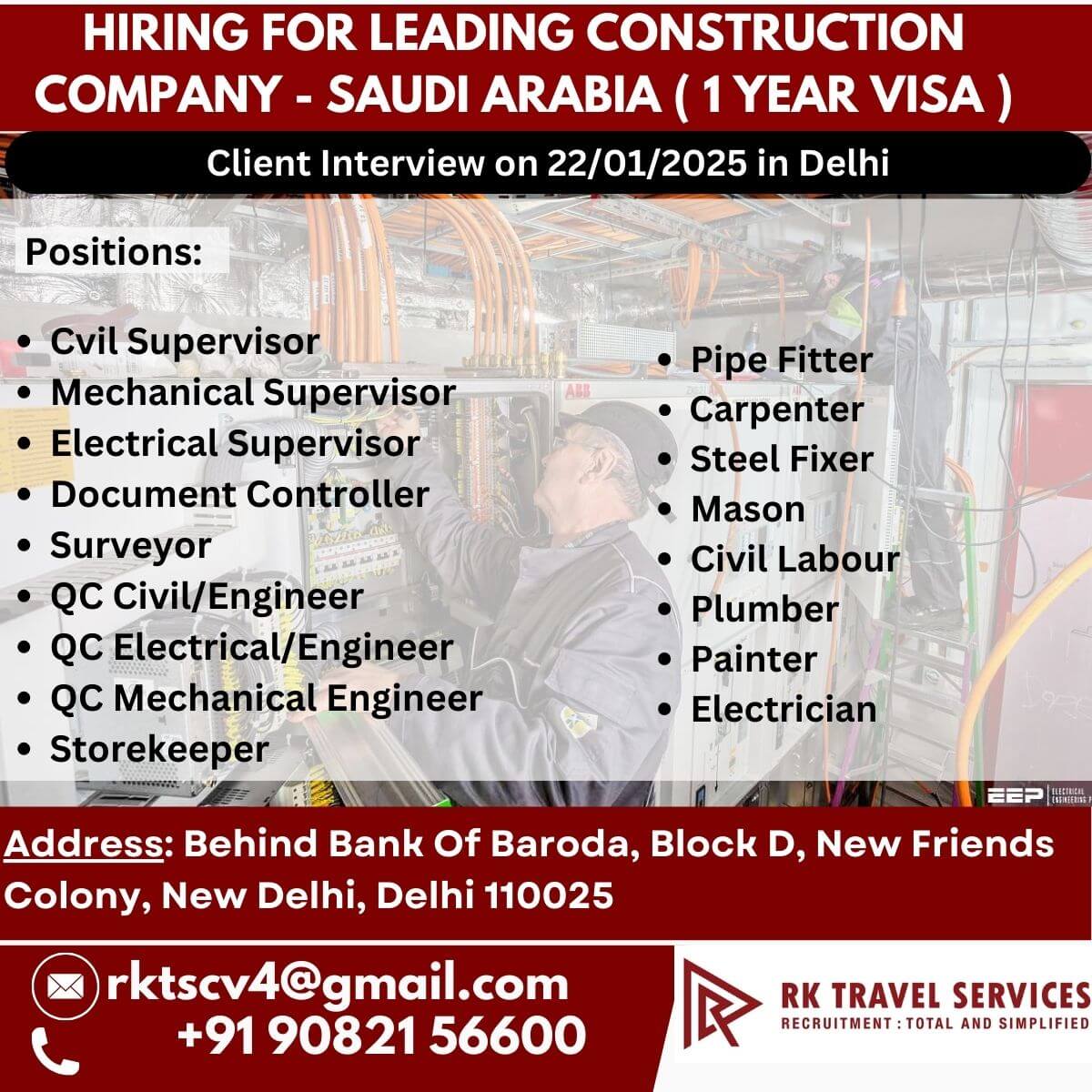 Urgent Requirement for  Construction Company in Kingdom of Saudi Arabia