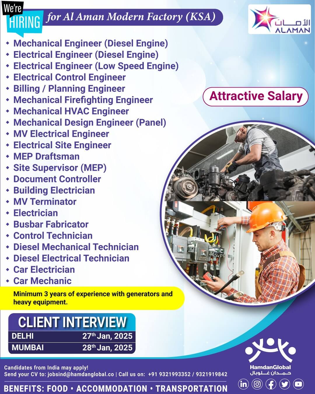 We are hiring for Al Aman Modern Factory in Saudi Arabia