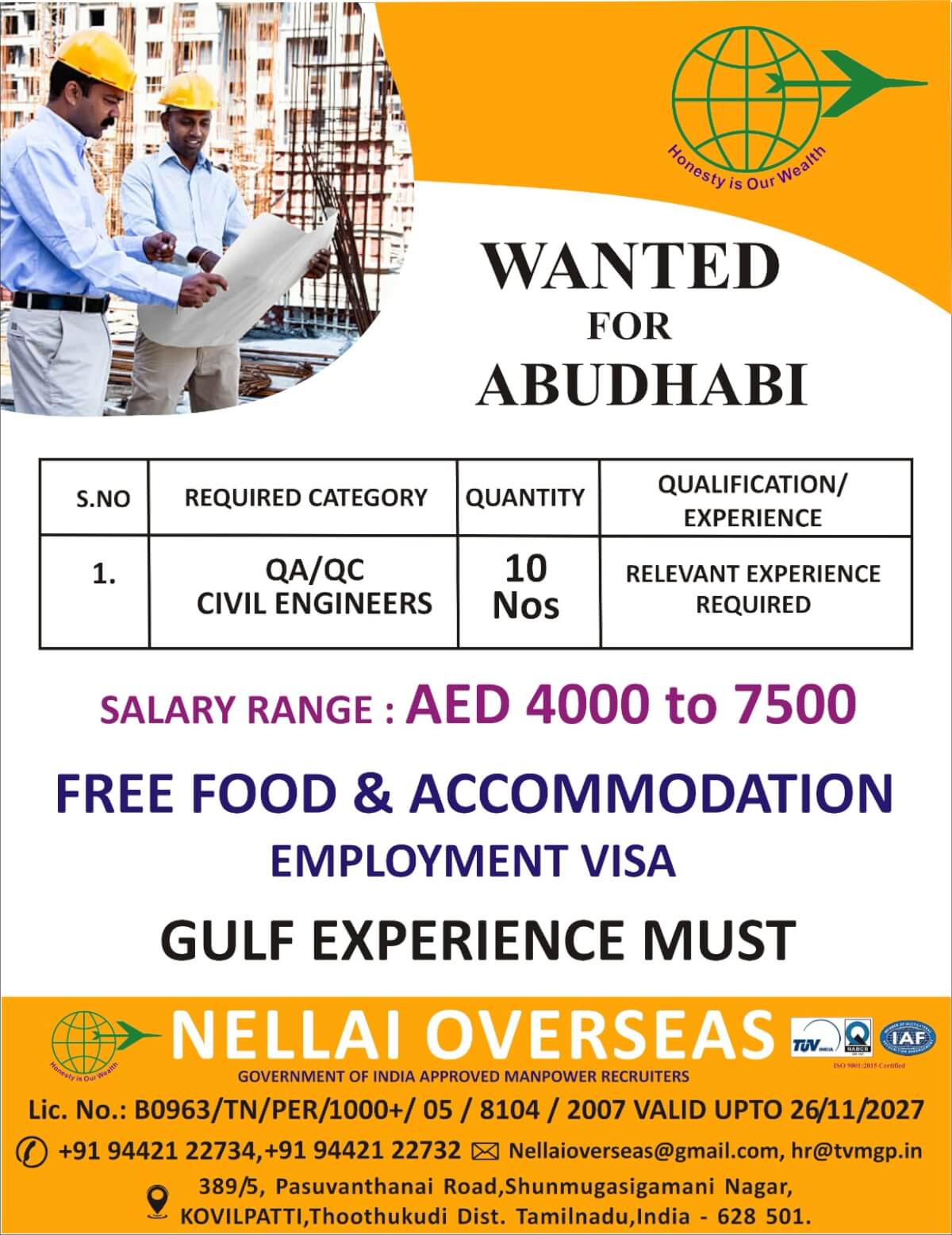 WANTED FOR ABUDHABI