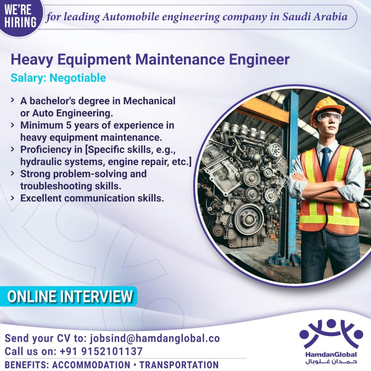 We are hiring for leading Automobile engineering company - Saudi Arabia