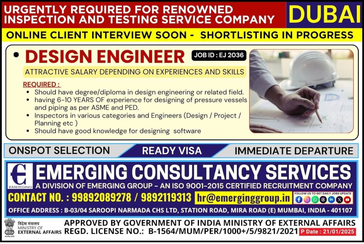 Urgently Required For Renowned Inspection And Testing Service Company in Dubai  - Online Client Interview Soon