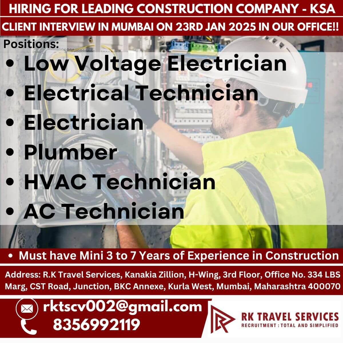 HIRING FOR FOR LEADING CONSTRUCTION COMPANY - KSA