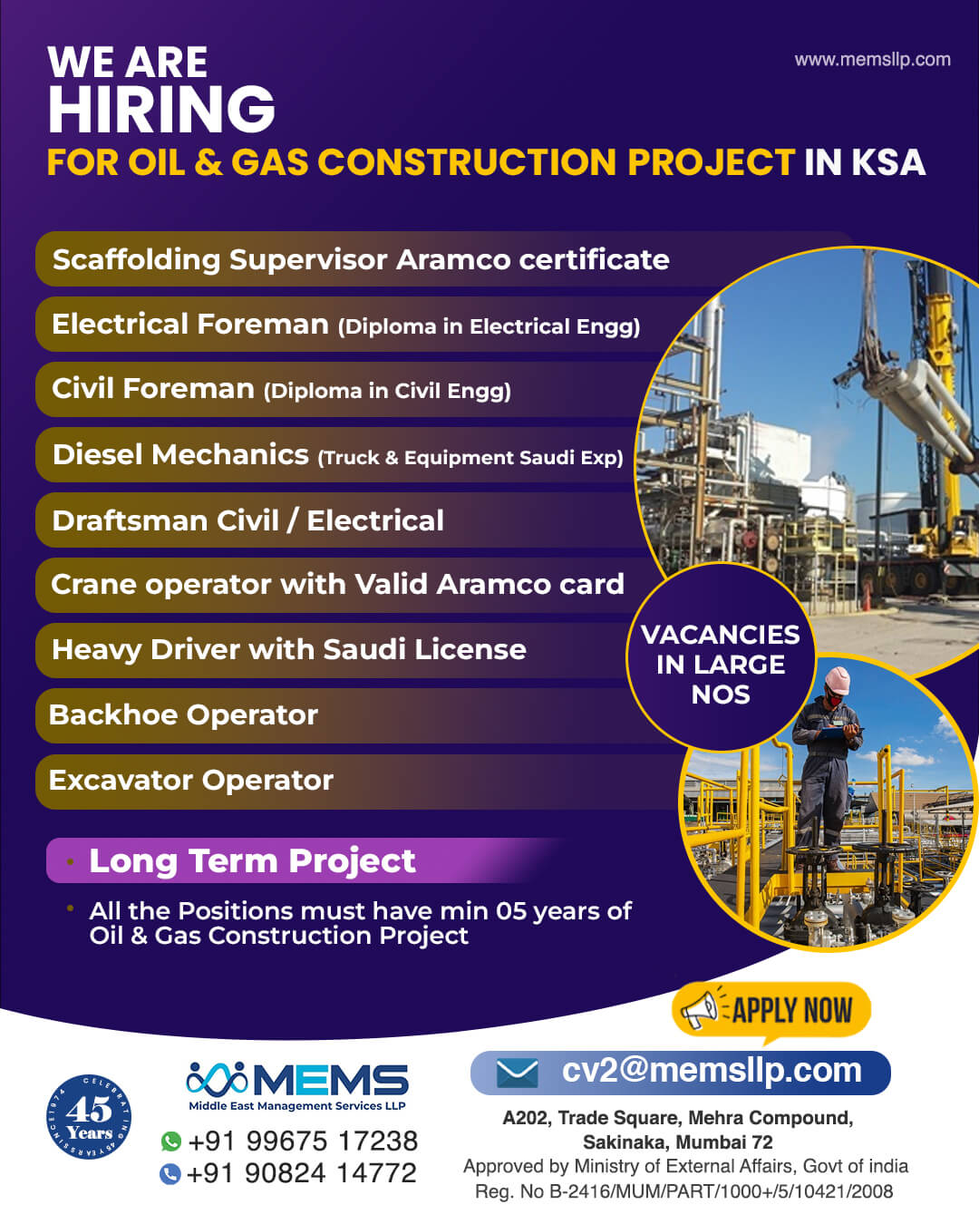 We Are Hiring for Oil & Gas Construction Project in KSA! ??