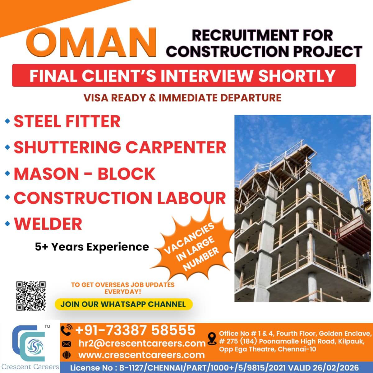 STEEL FITTER / SHUTTERING CARPENTER / CONSTRUCTION LABOUR / MASON-BLOCK / WELDER