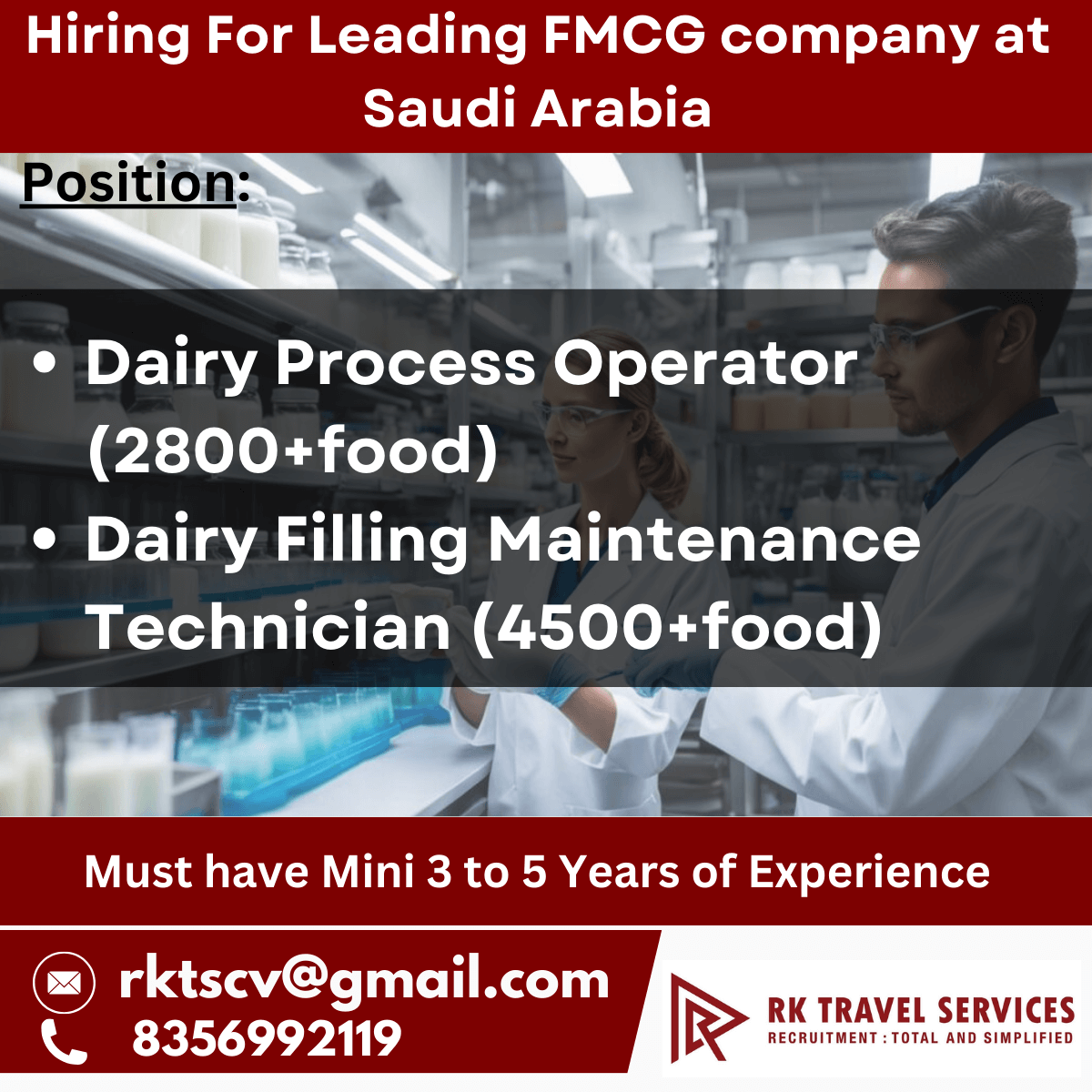 Hiring For Leading FMCG company at Saudi Arabia