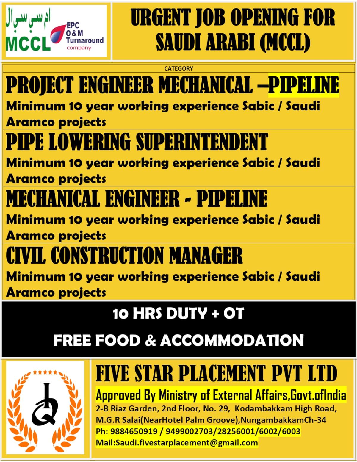 URGENT REQUIREMENT FOR SAUDI ARABIA