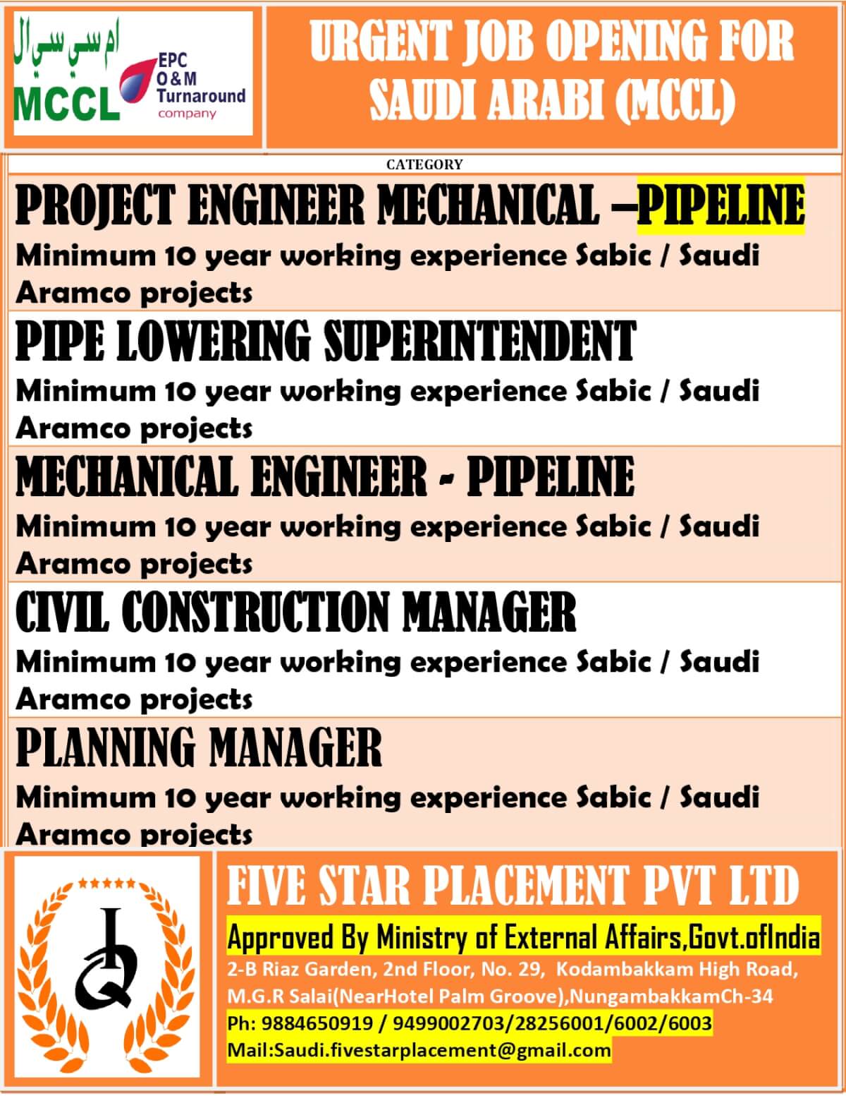 URGENT REQUIREMENT FOR SAUDI ARABIA