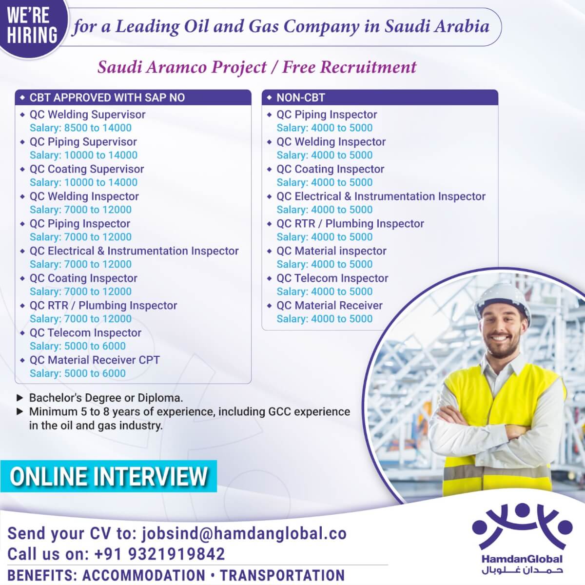 We Are Hiring for a Leading Oil and Gas Company in Saudi Arabia