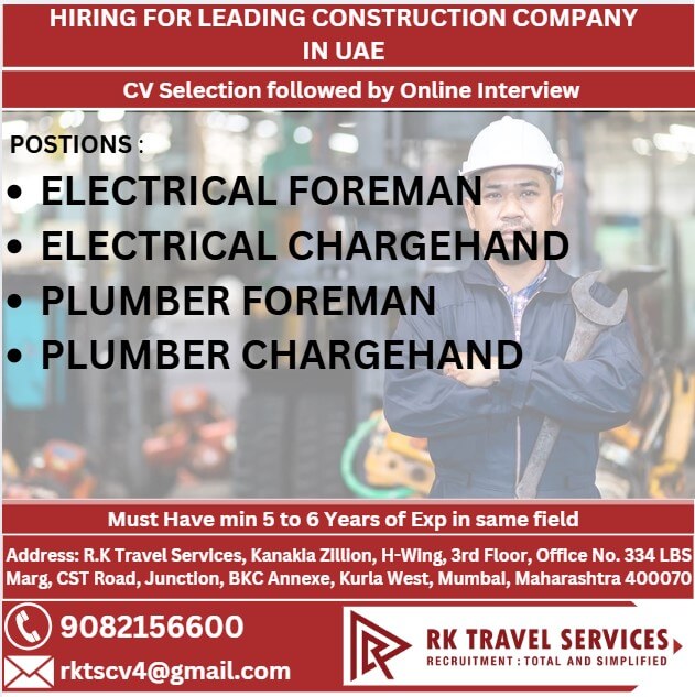 HIRING FOR LEADING CONSTRUCTION COMPANY  IN UAE