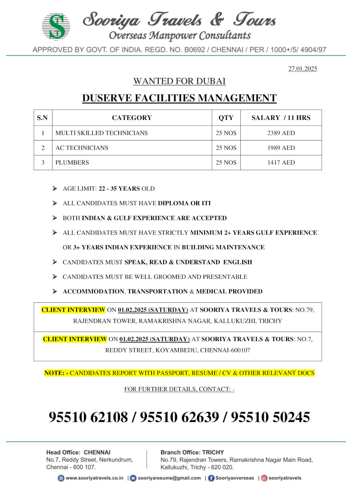 WANTED FOR DUBAI DUSERVE FACILITIES MANAGEMENT