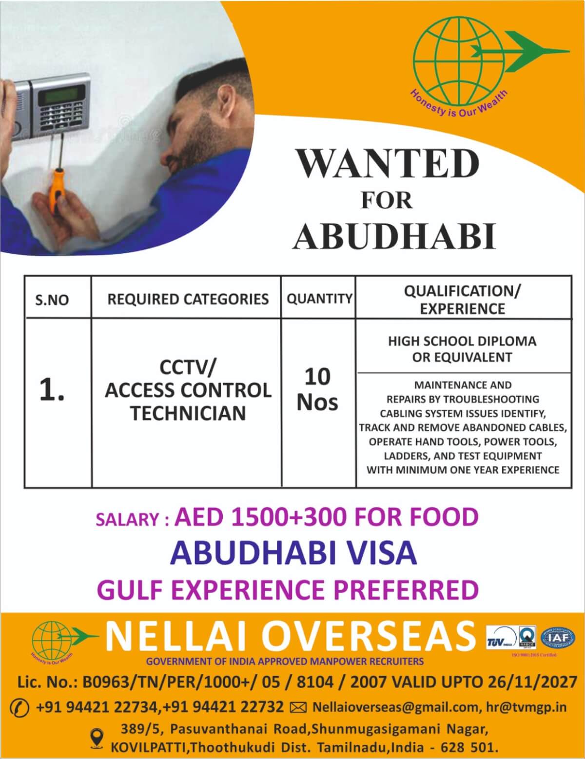 WANTED FOR ABUDHABi