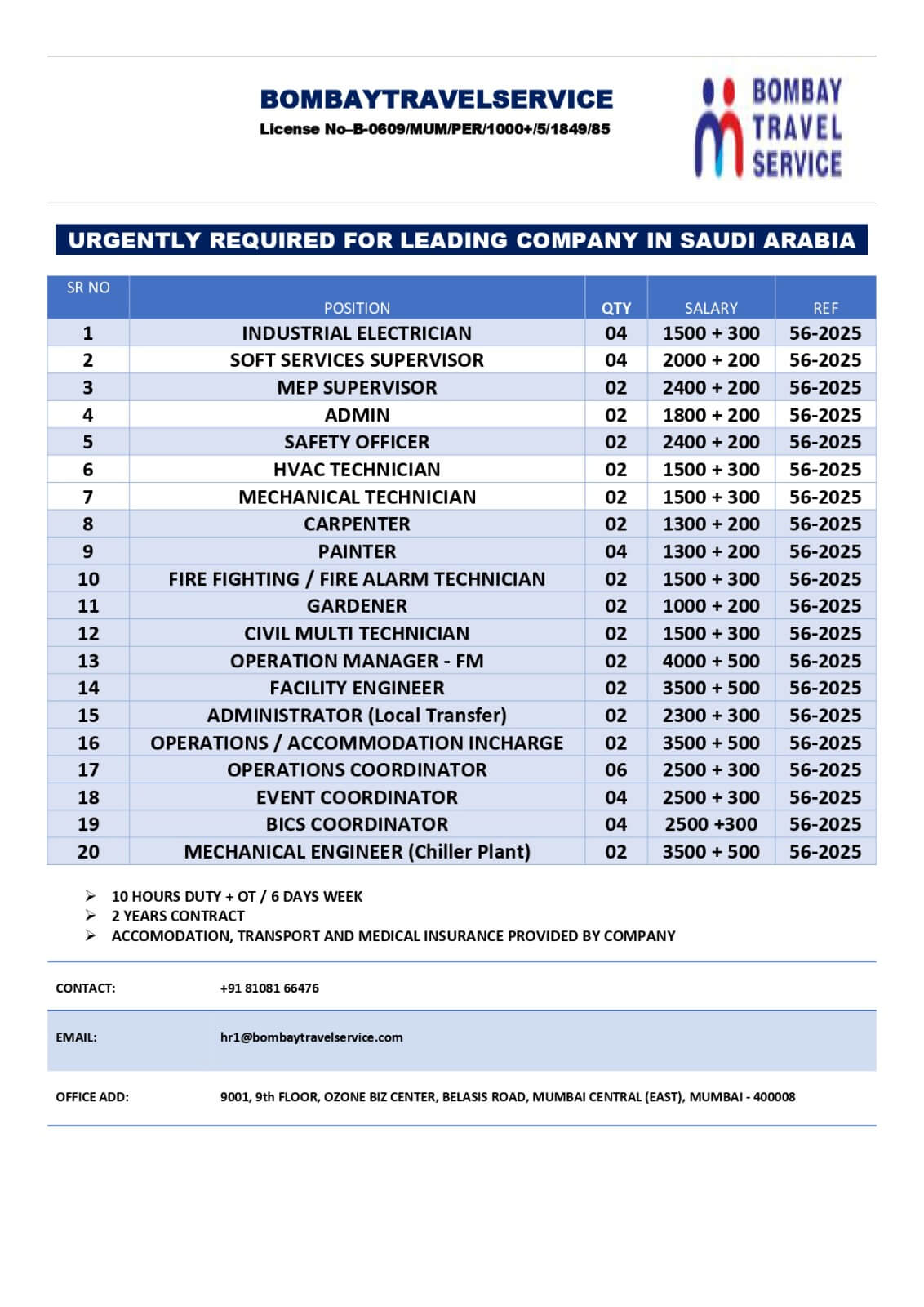 URGENTLY REQUIRED FOR A LEADING FACILITY MANAGEMENT COMPANY IN SAUDI ARABIA