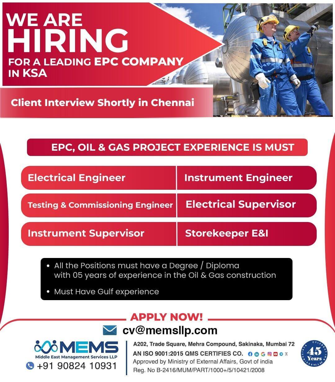 ? We’re Hiring for a Leading EPC Company in KSA! ?