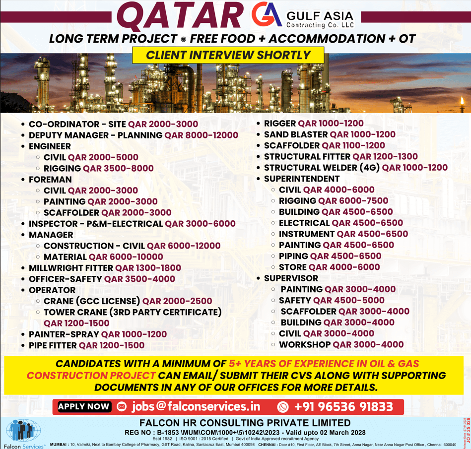 HIRING FOR GULF ASIA , QATAR!