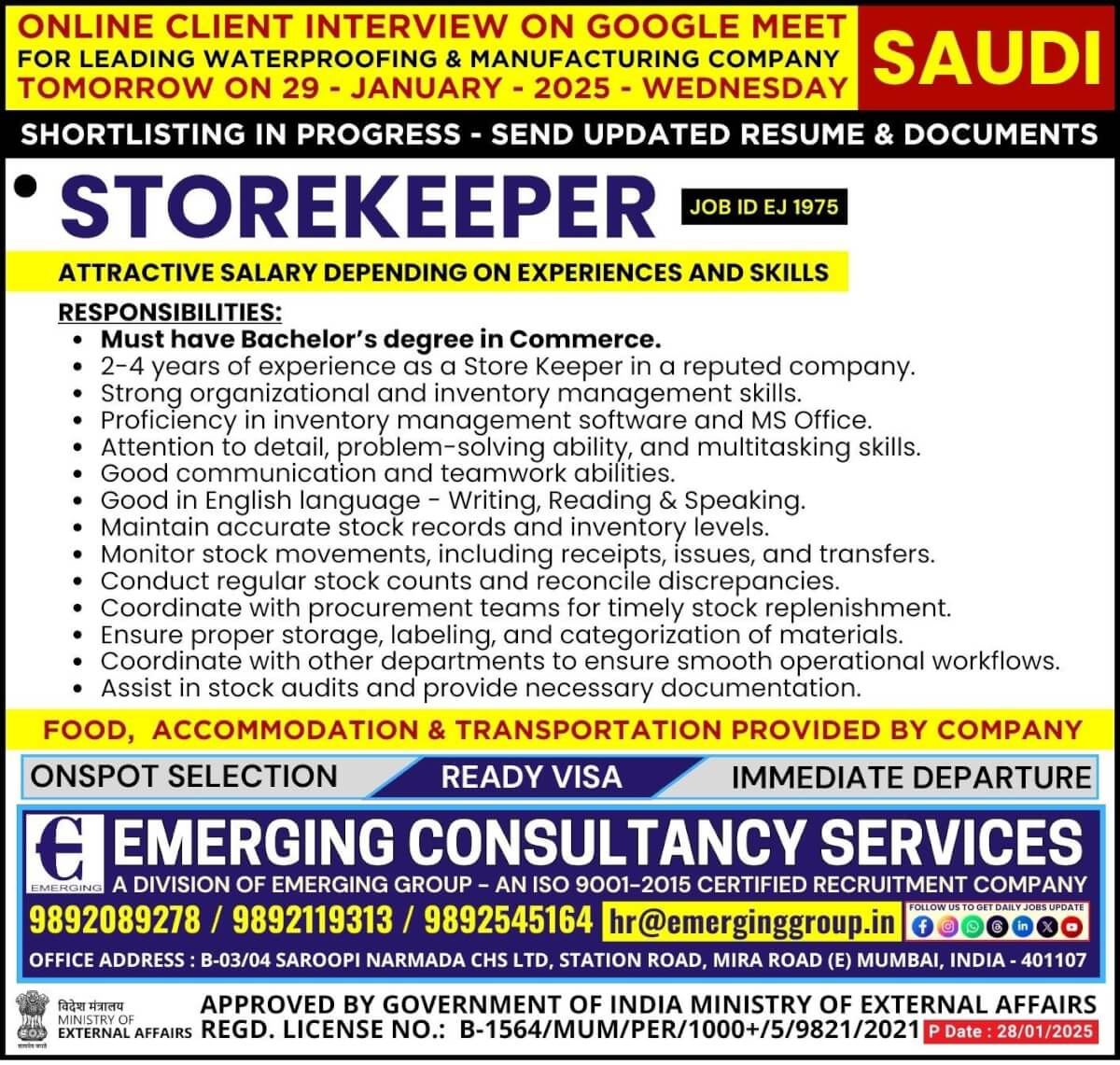 Online Client Interview On Google Meet For Leading Waterproofing & Manufacturing Company in Saudi Arabia Tomorrow On 29 - January - 2025 - Wednesday