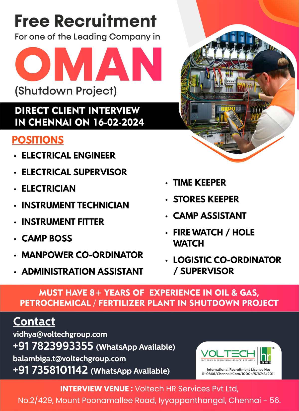 Free Recruitment for one of the leading company in oman