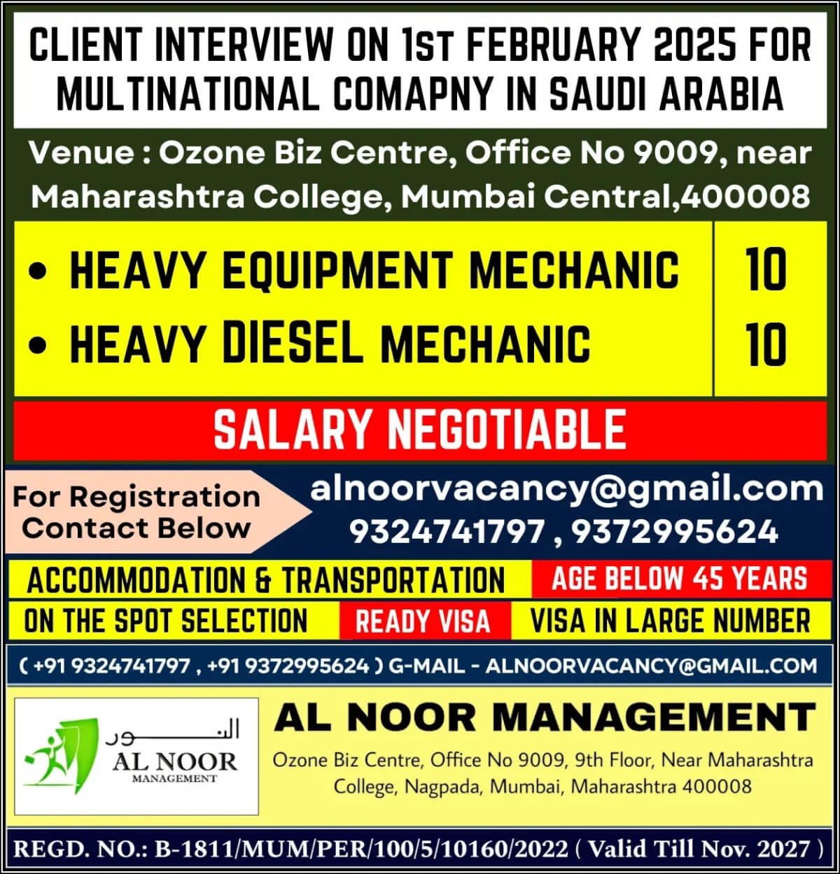 URGENTLY REQUIRED FOR MULTINATIONAL COMPANY IN SAUDI ARABIA