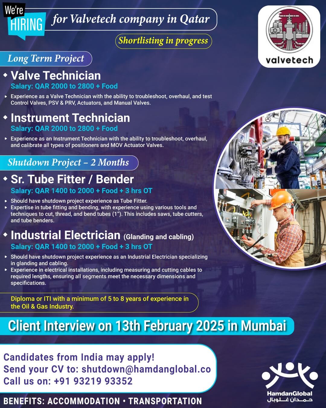 We Are Hiring for valvetech company in Qatar