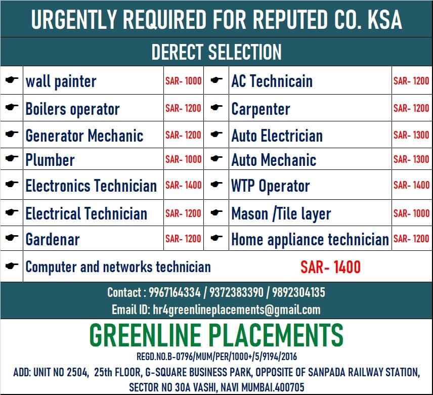 URGENTLY REQUIRED FOR REPUTED COMPANY KSA