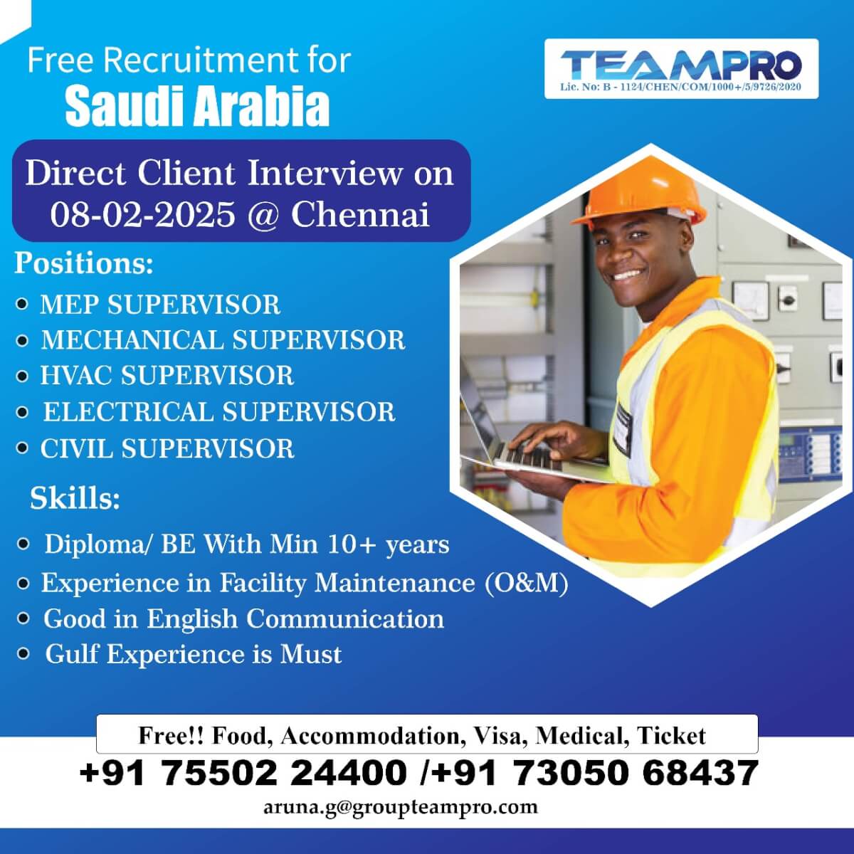 Free Recruitment for Direct Client Interview at  Chennai on -08-02-2025