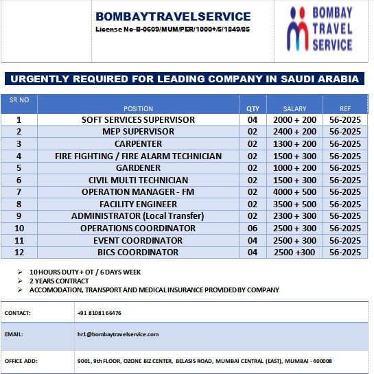 URGENTLY REQUIRED FOR A LEADING FACILITY MANAGEMENT COMPANY IN SAUDI ARABIA