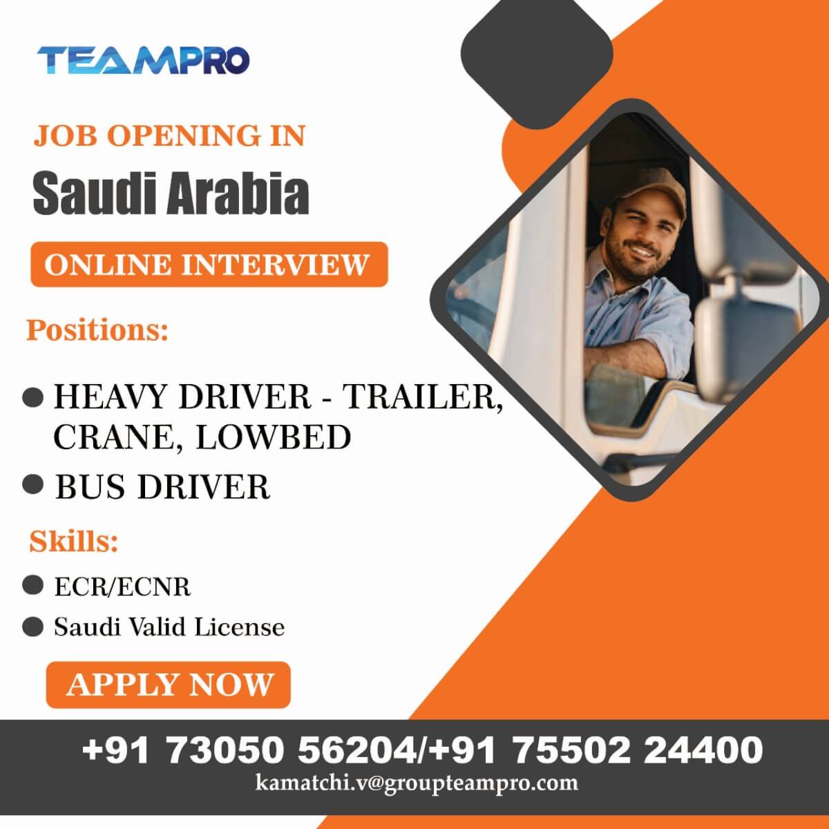 Urgent recruitment for Heavy Driver in Saudi Arabia