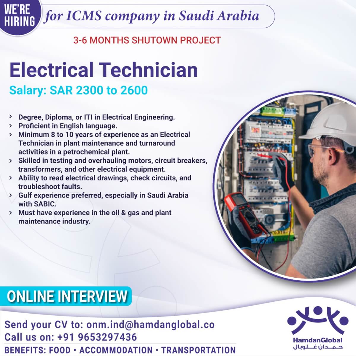 We are hiring for ICMS Company in Saudi Arabia