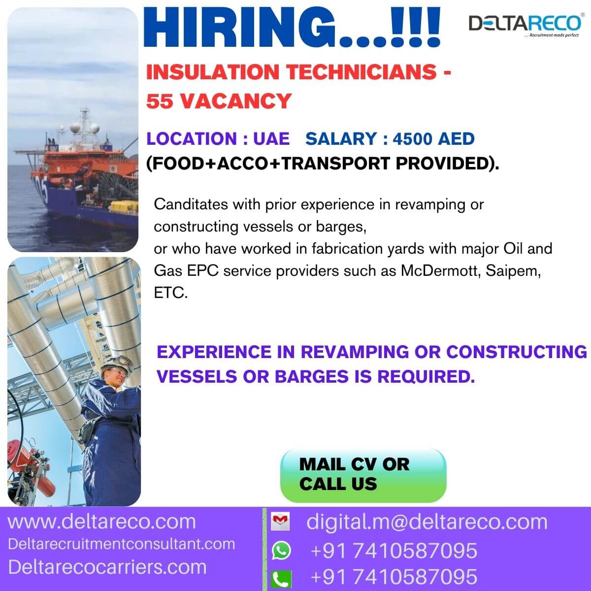 Hiring Insulation Technician for UAE -55 Vacancy