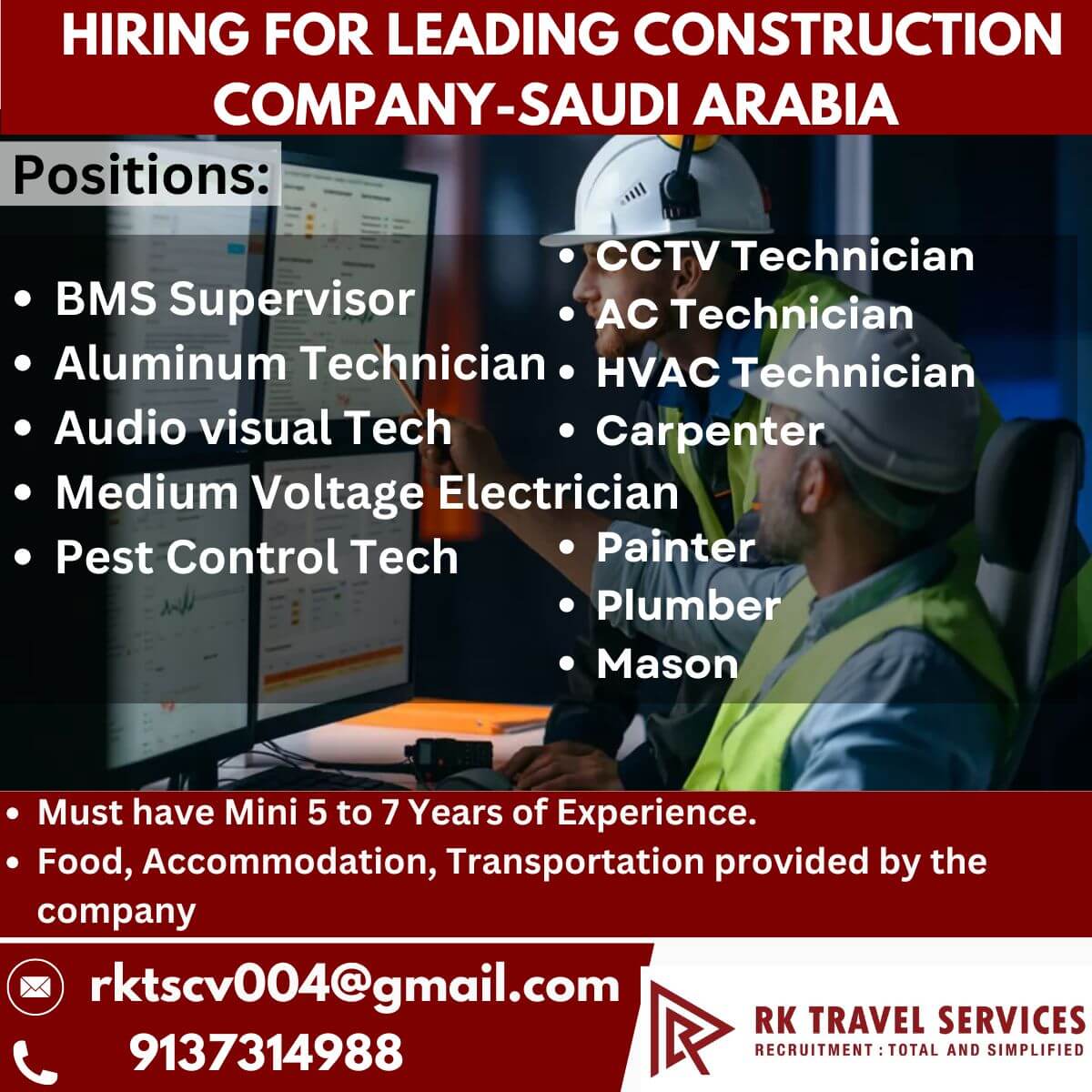 Urgent Requirement for Leading Construction Company - KSA