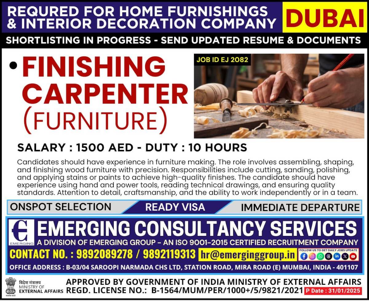 Urgently Required for Home Furnishing & Interior Decoration Company in Dubai  - Shortlisting in Progress