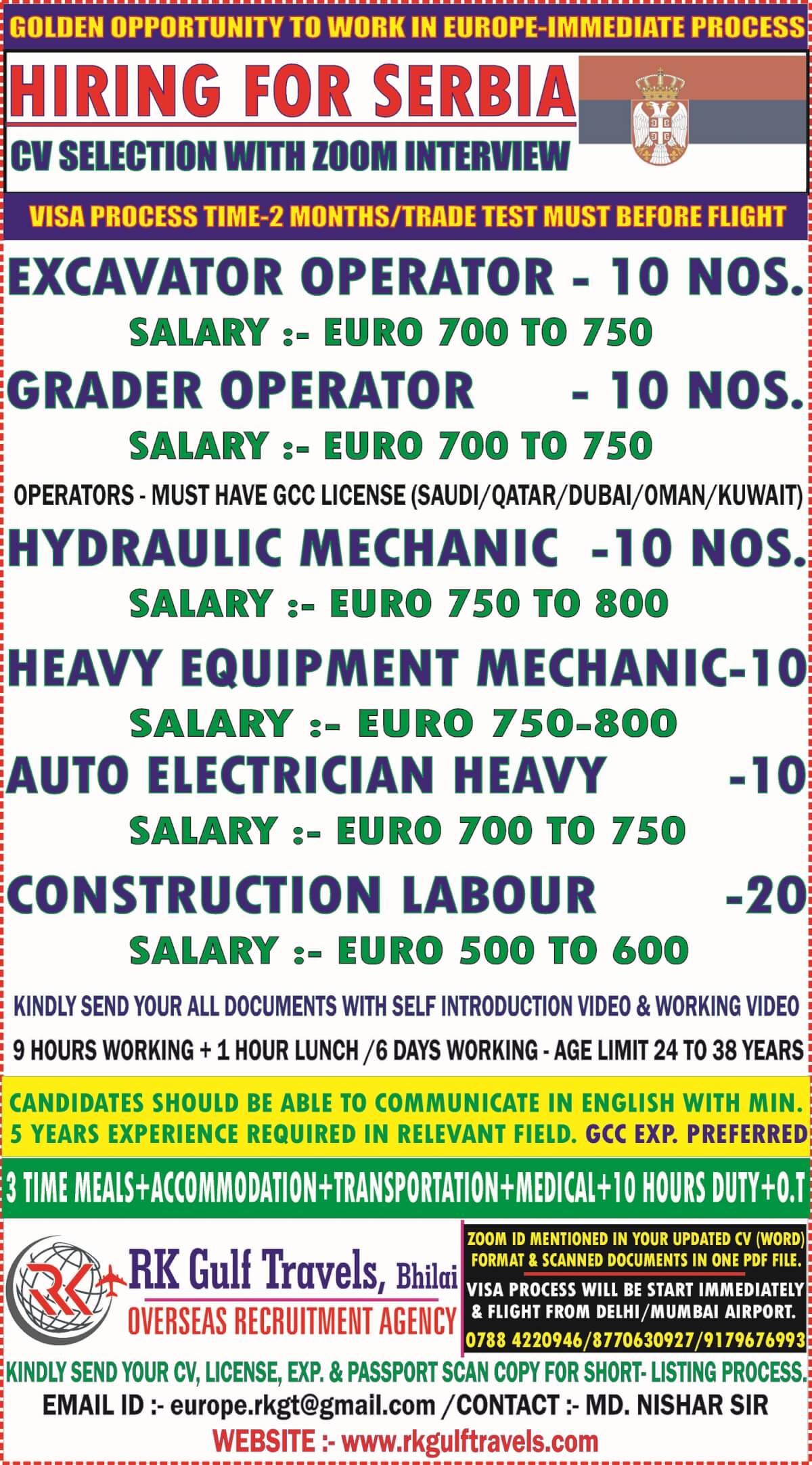 URGENTLY REQUIRED FOR A LEADING CONSTRUCTION COMPANY – SERBIA.